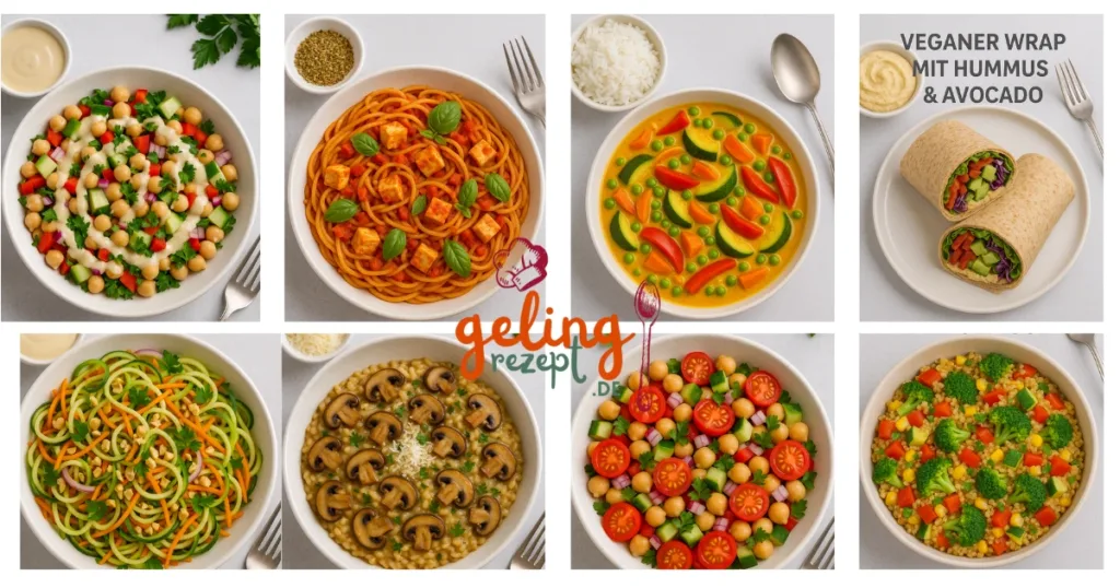 verschiedene vegane, schnelle, gesunde und einfache Rezepte.