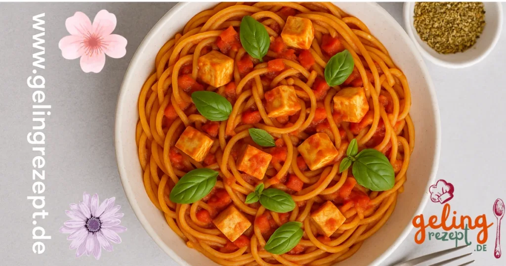 4 schnelle & einfache vegane Mittagessen – Gesunde Rezepte in unter 30 Minuten! 4 Vegane Pasta mit frischer Tomatensoße, Tofu-Würfeln und Basilikum – gesundes 10-Minuten-Mittagessen