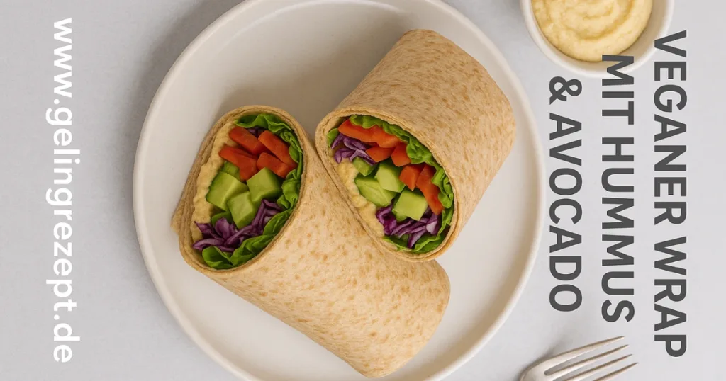 4 schnelle & einfache vegane Mittagessen – Gesunde Rezepte in unter 30 Minuten! 6 Vollkorn-Wrap gefüllt mit Hummus, Avocado, Salat und frischem Gemüse – schnelles veganes Mittagessen to go